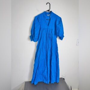 Never a Wallflower High Neck Midi Blue Check Dress